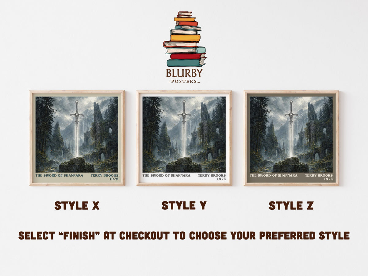 The Sword of Shannara literary print in frame leaning in hallway – fantasy wall art (mockup)