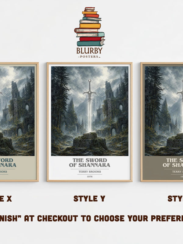 The Sword of Shannara book cover print in frame leaning in hallway – fantasy wall art