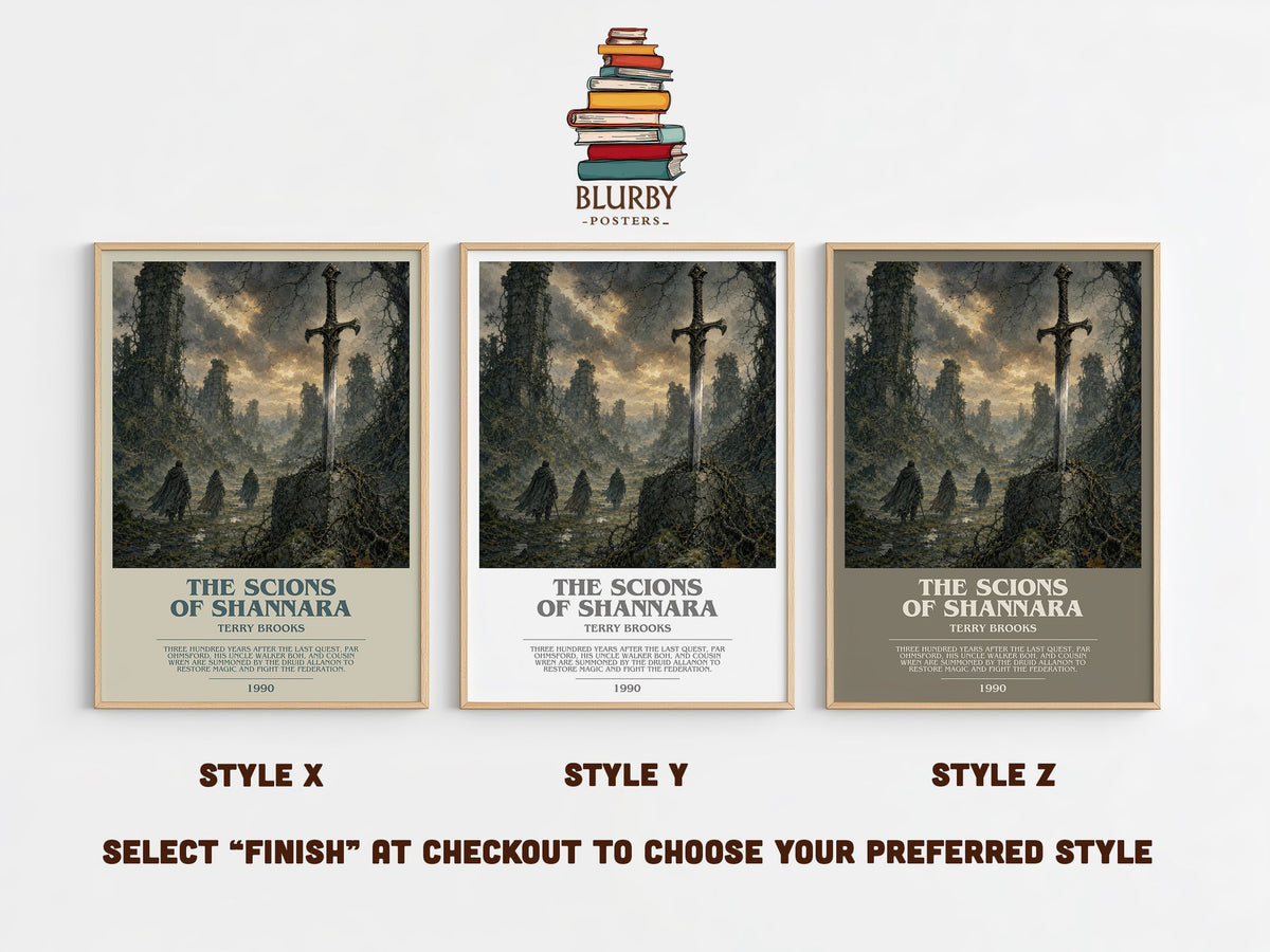 The Scions of Shannara bookish print in frame leaning in hallway – fantasy wall art (mockup)