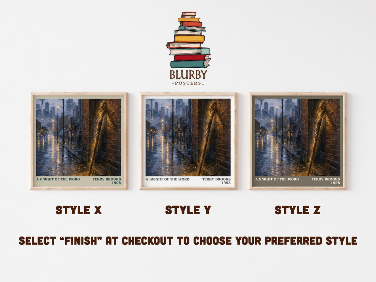 A Knight of the Word literary print in frame leaning in hallway – fantasy wall art (mockup)