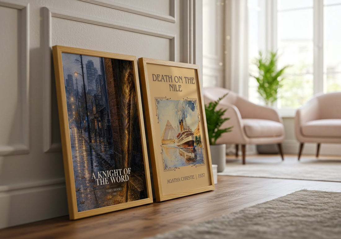 A Knight of the Word watercolour print framed by window – literary home decor