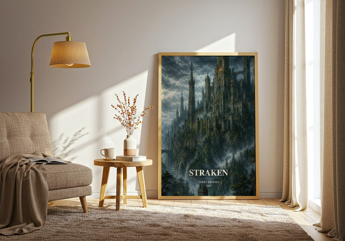 Straken watercolour print in frame leaning in hallway – fantasy wall art (mockup)