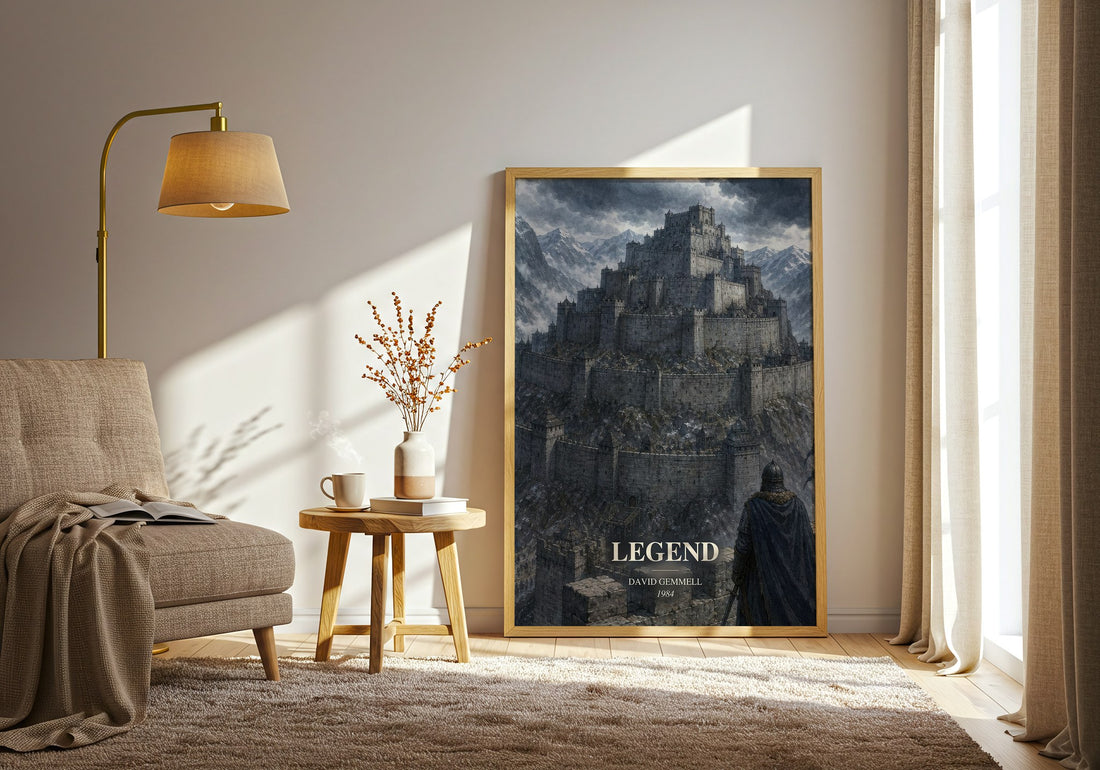 Legend watercolour print in frame leaning in hallway – fantasy wall art (mockup)