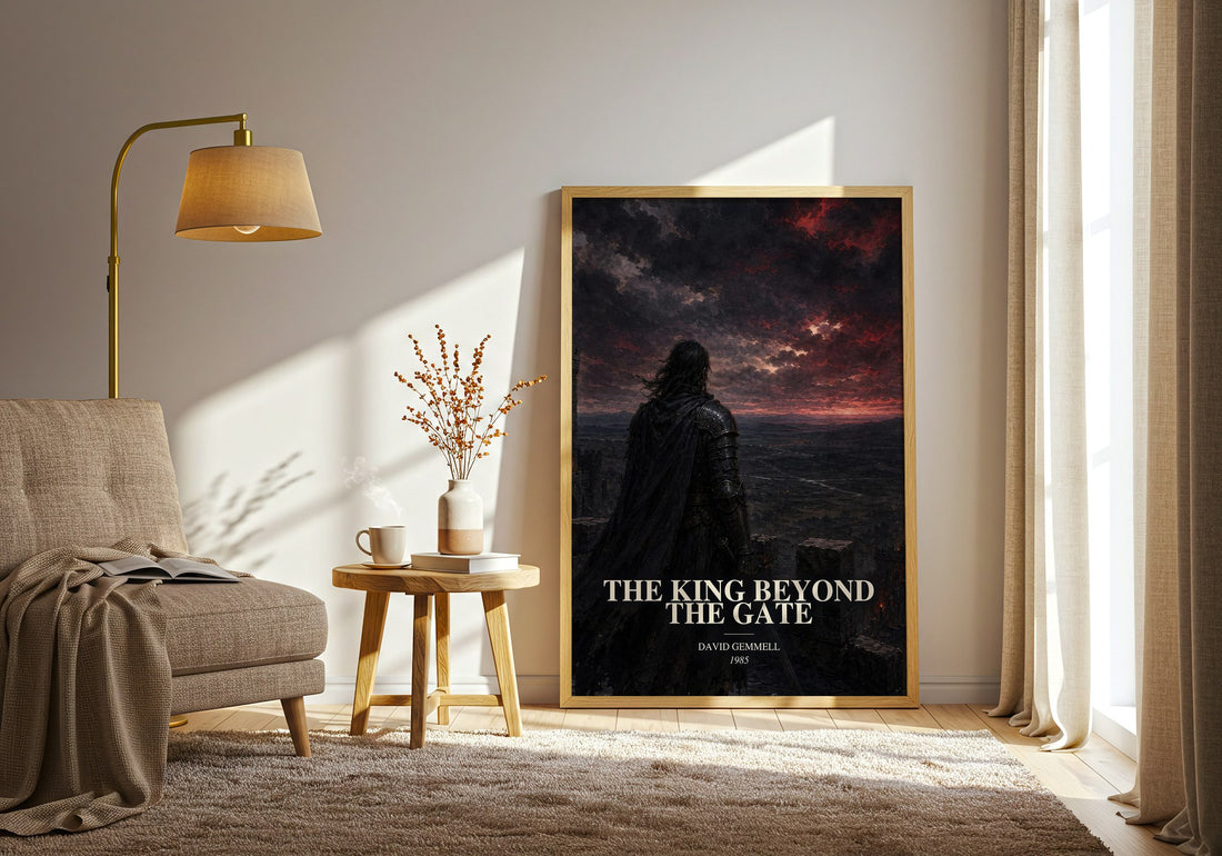 The King Beyond the Gate watercolour print in frame leaning in hallway – fantasy wall art (mockup)