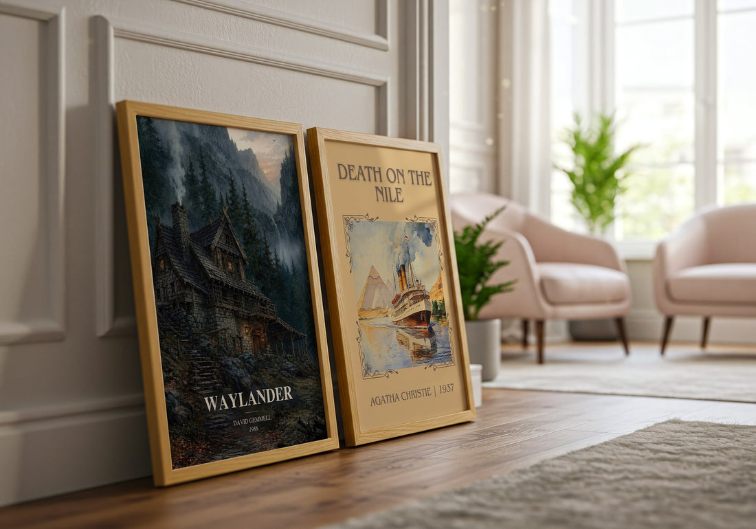 Waylander watercolour print framed by window – literary home decor