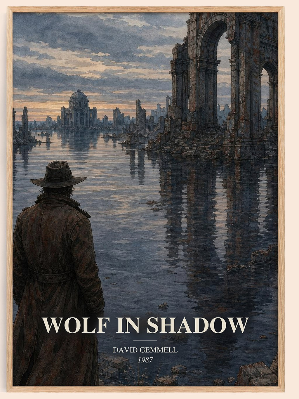 Wolf in Shadow watercolour book poster by David Gemmell – framed literary art print