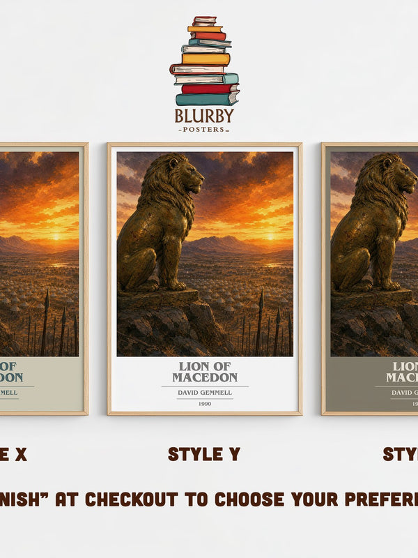Lion of Macedon book cover print in frame leaning in hallway – fantasy wall art