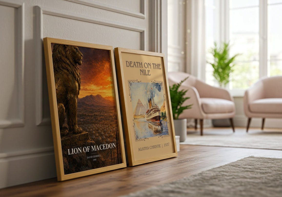 Lion of Macedon watercolour print framed by window – literary home decor
