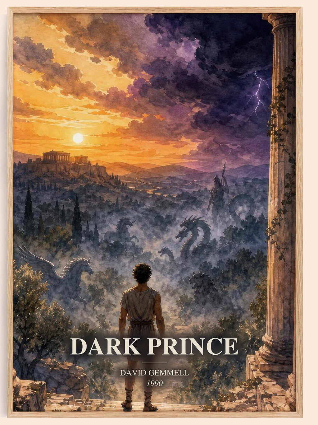 Dark Prince watercolour book poster by David Gemmell – framed literary art print