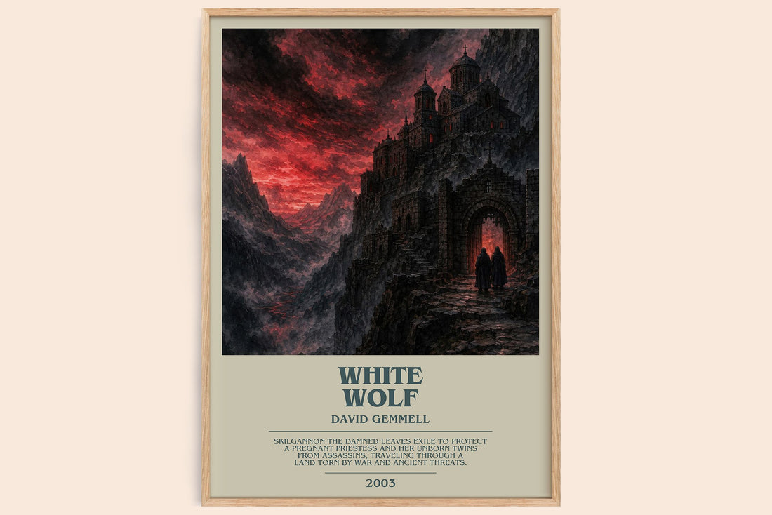 White Wolf bookish book poster by David Gemmell – framed literary art print