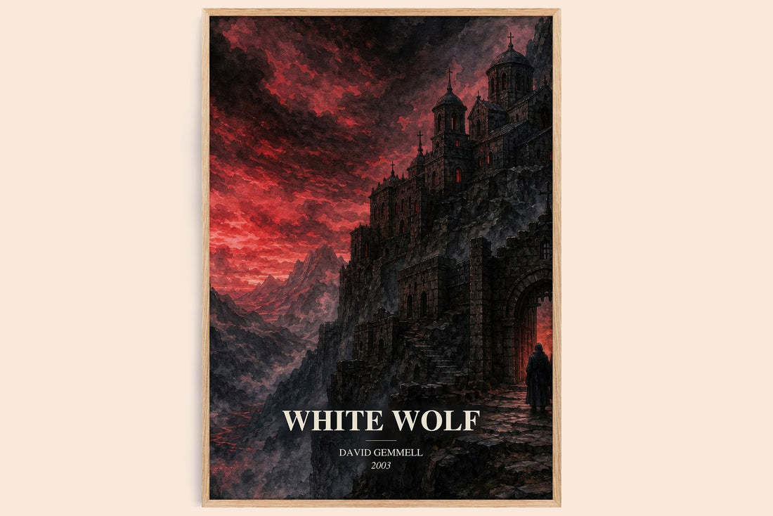 White Wolf watercolour book poster by David Gemmell – framed literary art print