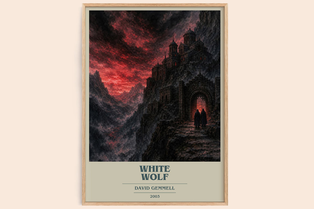 White Wolf book cover book poster by David Gemmell – framed literary art print