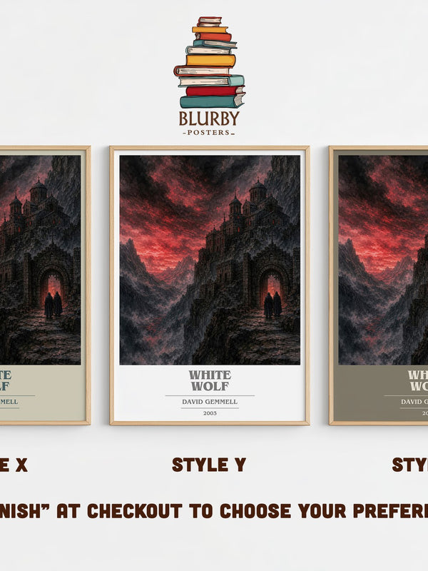 White Wolf book cover print in frame leaning in hallway – fantasy wall art