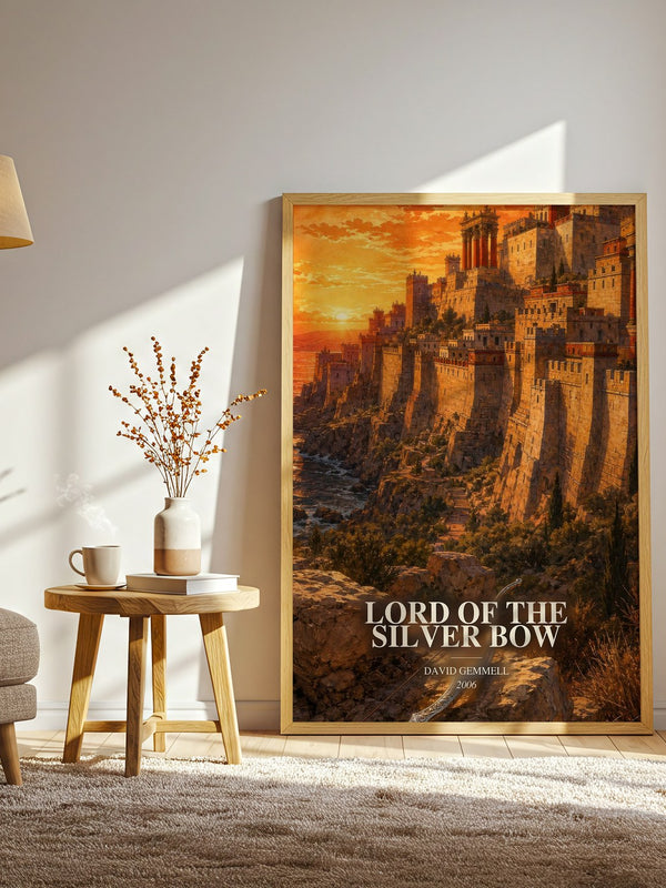 Lord of the Silver Bow watercolour print in frame leaning in hallway – fantasy wall art