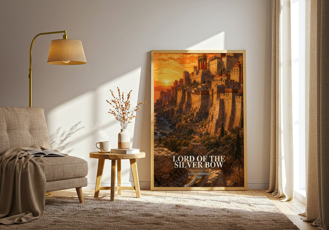 Lord of the Silver Bow watercolour print in frame leaning in hallway – fantasy wall art (mockup)