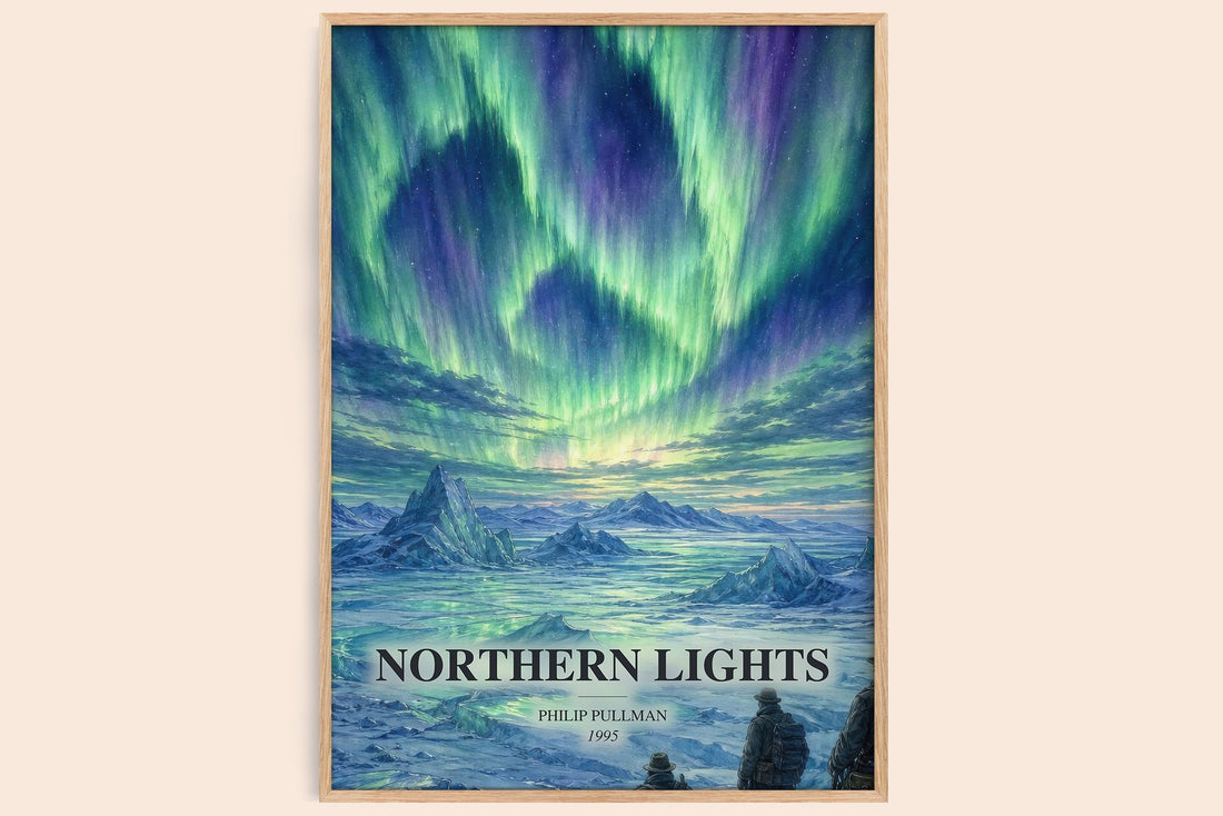 Northern Lights watercolour book poster by Philip Pullman – framed literary art print