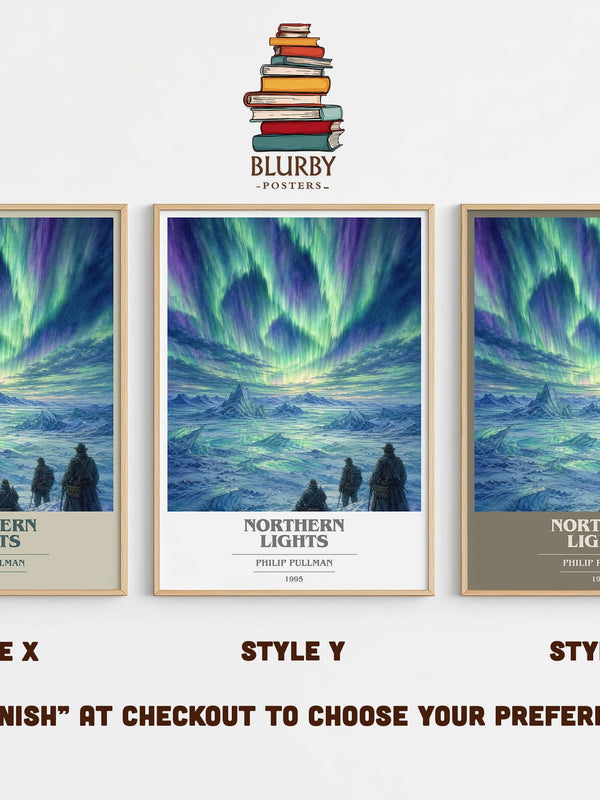 Northern Lights book cover print in frame leaning in hallway – fantasy wall art