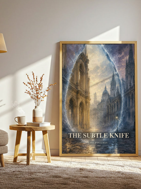 The Subtle Knife watercolour print in frame leaning in hallway – fantasy wall art