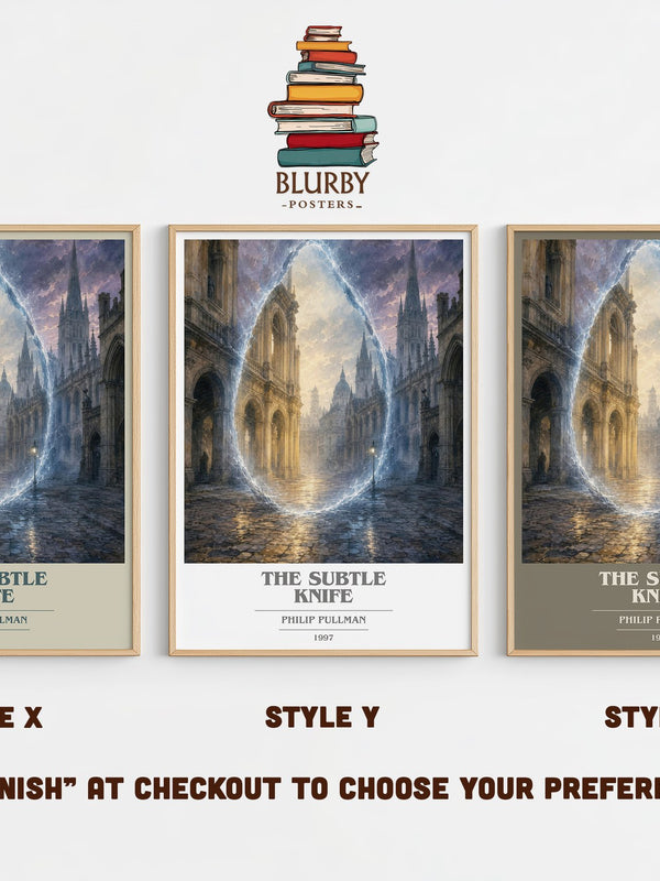 The Subtle Knife book cover print in frame leaning in hallway – fantasy wall art