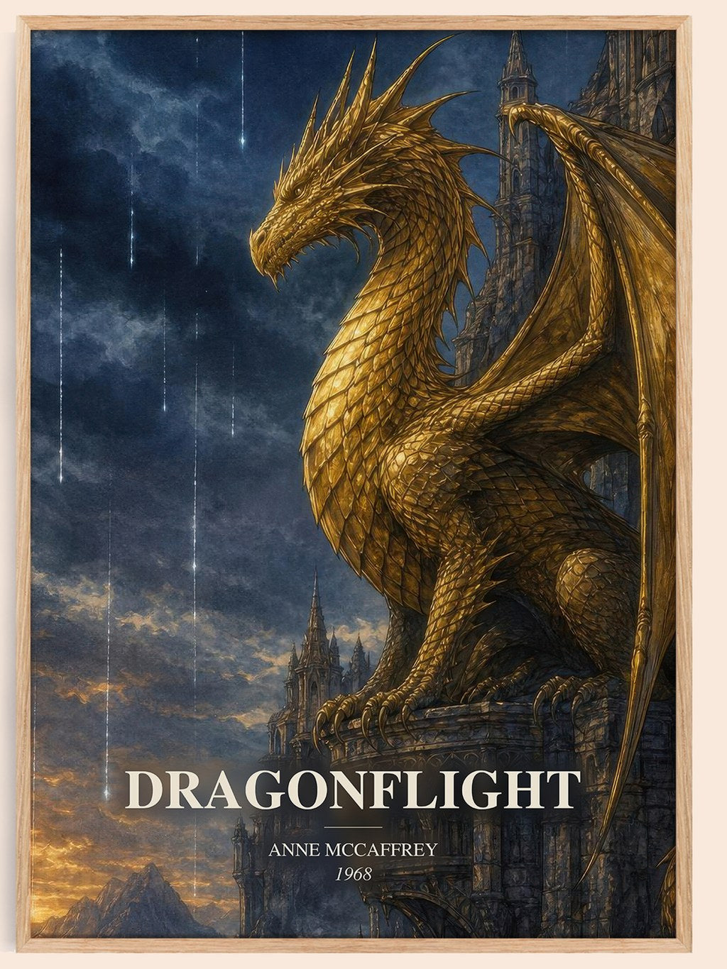 Dragonflight watercolour book poster by Anne McCaffrey – framed literary art print