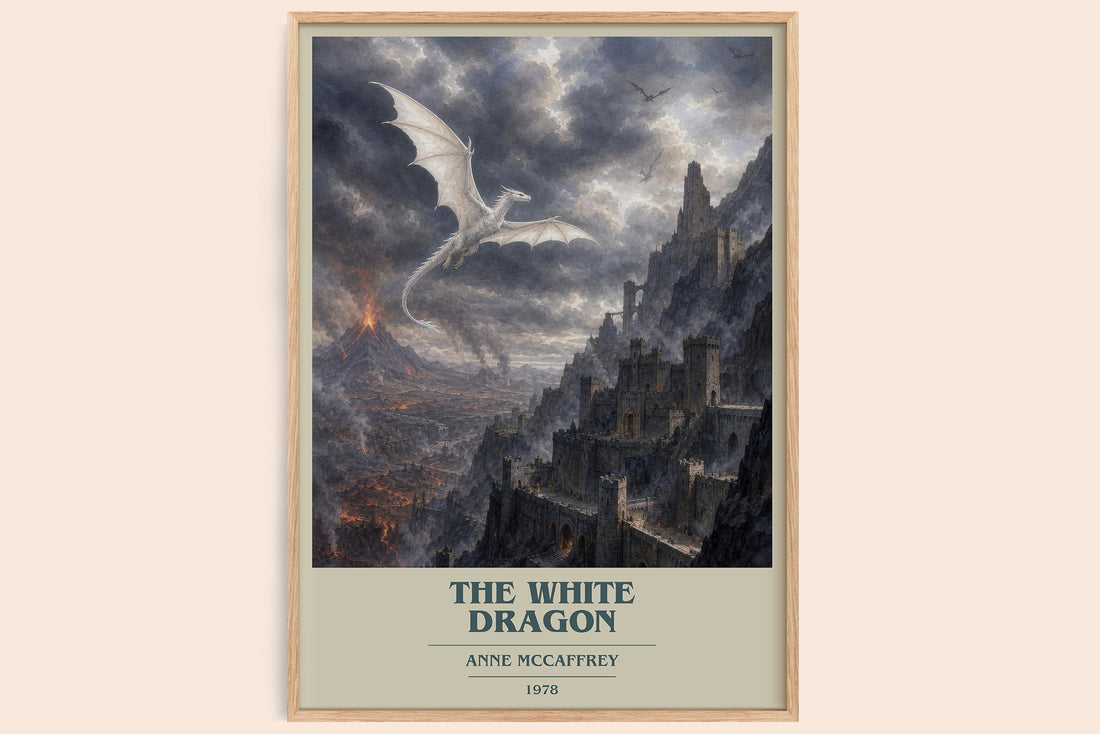 The White Dragon book cover book poster by Anne McCaffrey – framed literary art print