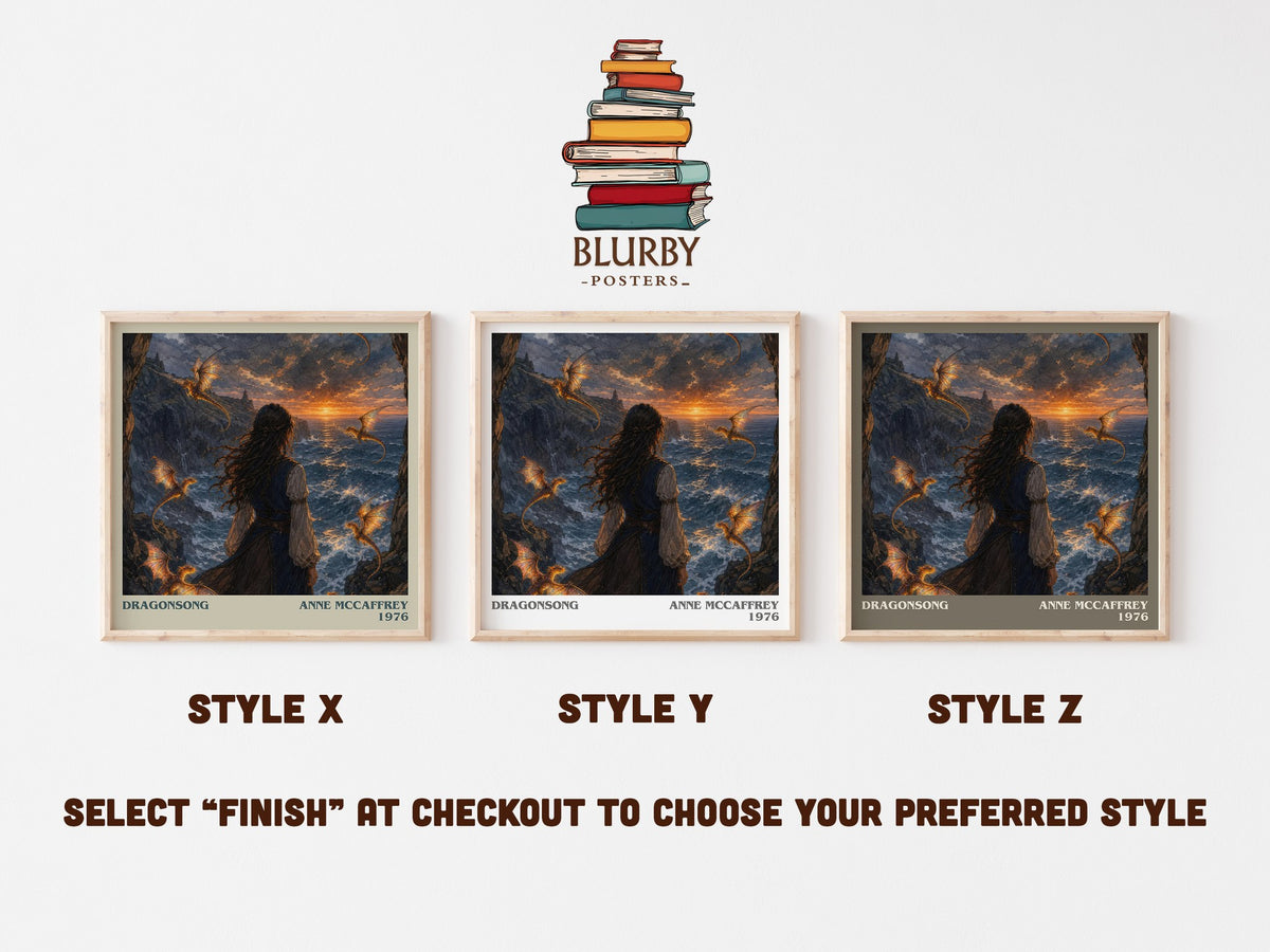 Dragonsong literary print in frame leaning in hallway – fantasy wall art (mockup)