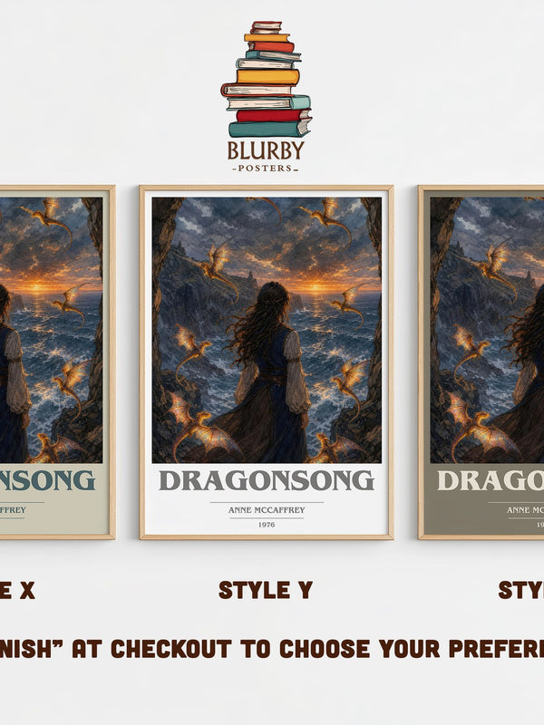 Dragonsong book cover print in frame leaning in hallway – fantasy wall art