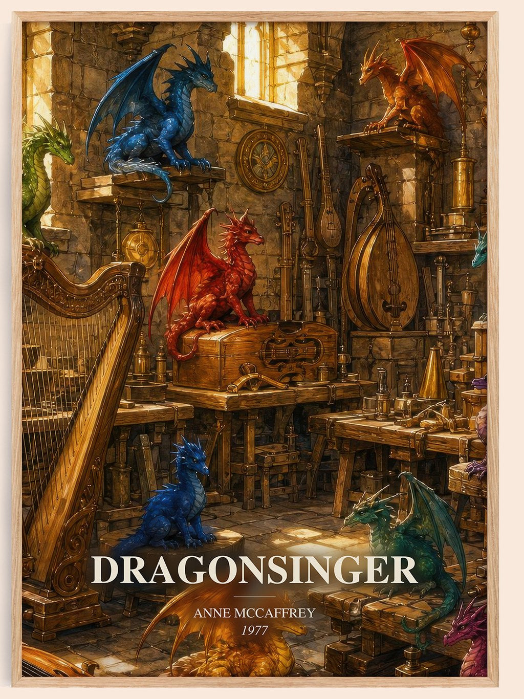 Dragonsinger watercolour book poster by Anne McCaffrey – framed literary art print
