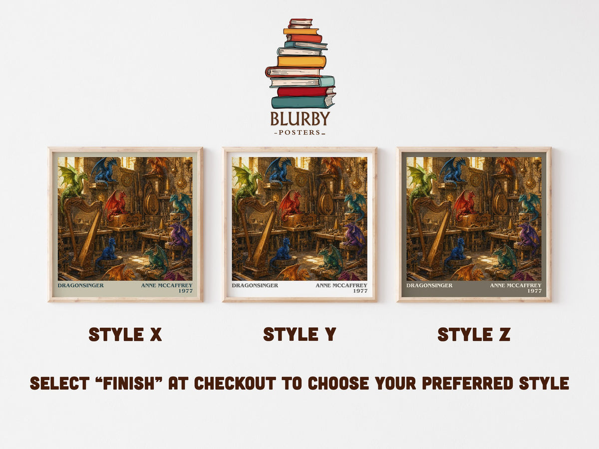 Dragonsinger literary print in frame leaning in hallway – fantasy wall art (mockup)