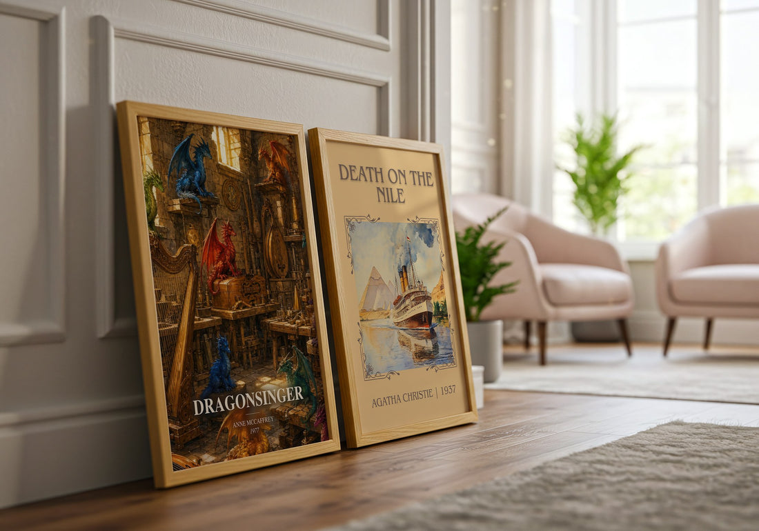 Dragonsinger watercolour print framed by window – literary home decor