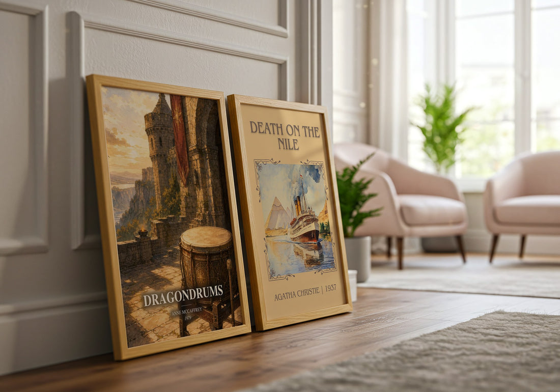 Dragondrums watercolour print framed by window – literary home decor