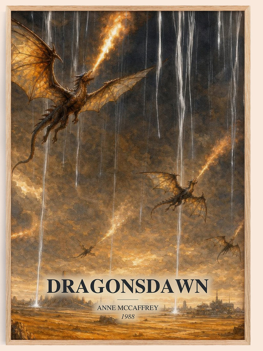 Dragonsdawn watercolour book poster by Anne McCaffrey – framed literary art print