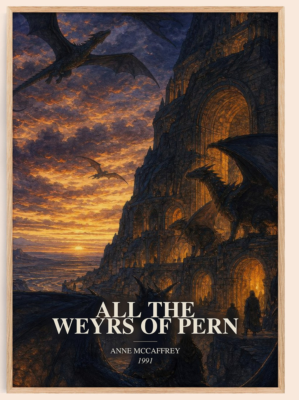 All the Weyrs of Pern watercolour book poster by Anne McCaffrey – framed literary art print