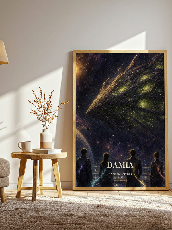 Damia watercolour print in frame leaning in hallway – sci fi wall art