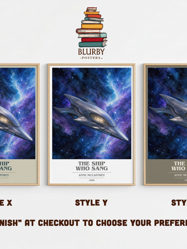 The Ship Who Sang book cover print in frame leaning in hallway – sci fi wall art