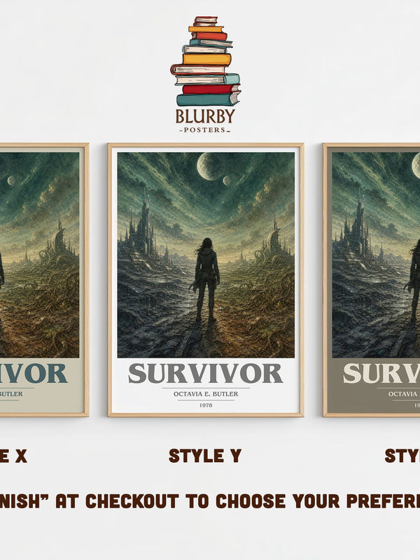 Survivor book cover print in frame leaning in hallway – sci fi wall art