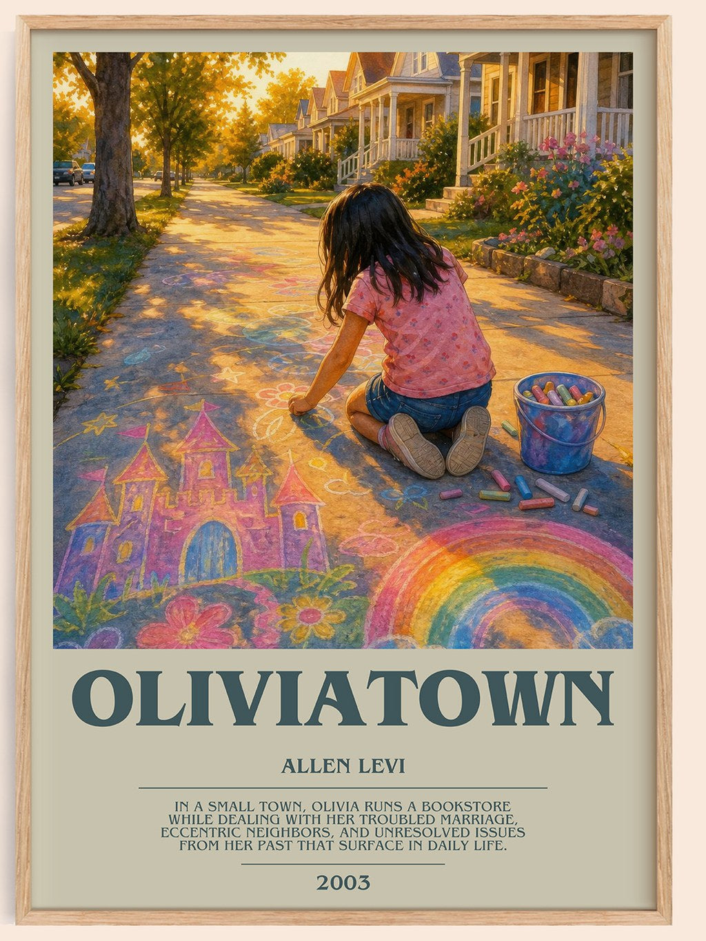 Oliviatown bookish book poster by Allen Levi – framed literary art print