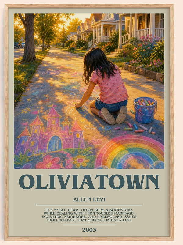Oliviatown bookish book poster by Allen Levi – framed literary art print