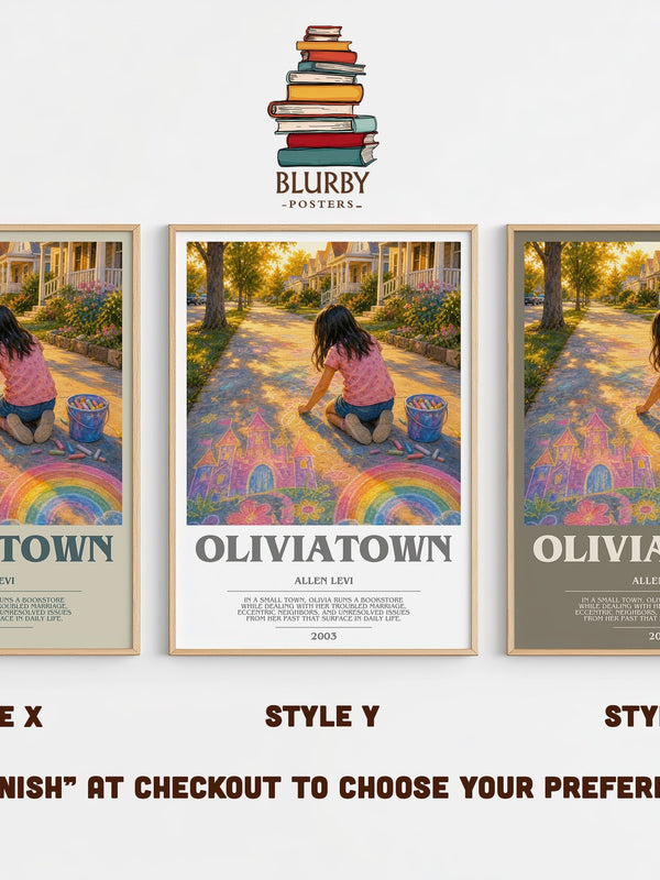 Oliviatown bookish print in frame leaning in hallway – literary fiction wall art