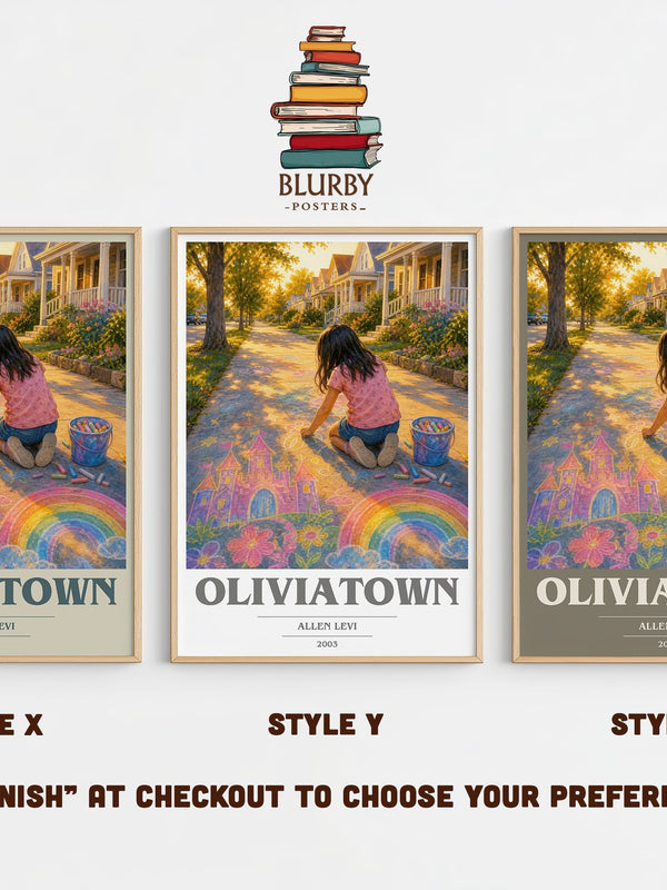 Oliviatown book cover print in frame leaning in hallway – literary fiction wall art