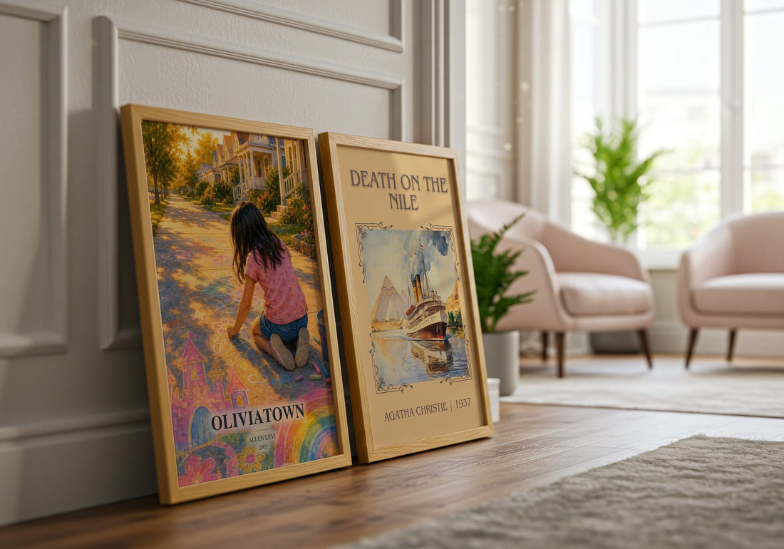 Oliviatown watercolour print framed by window – literary home decor