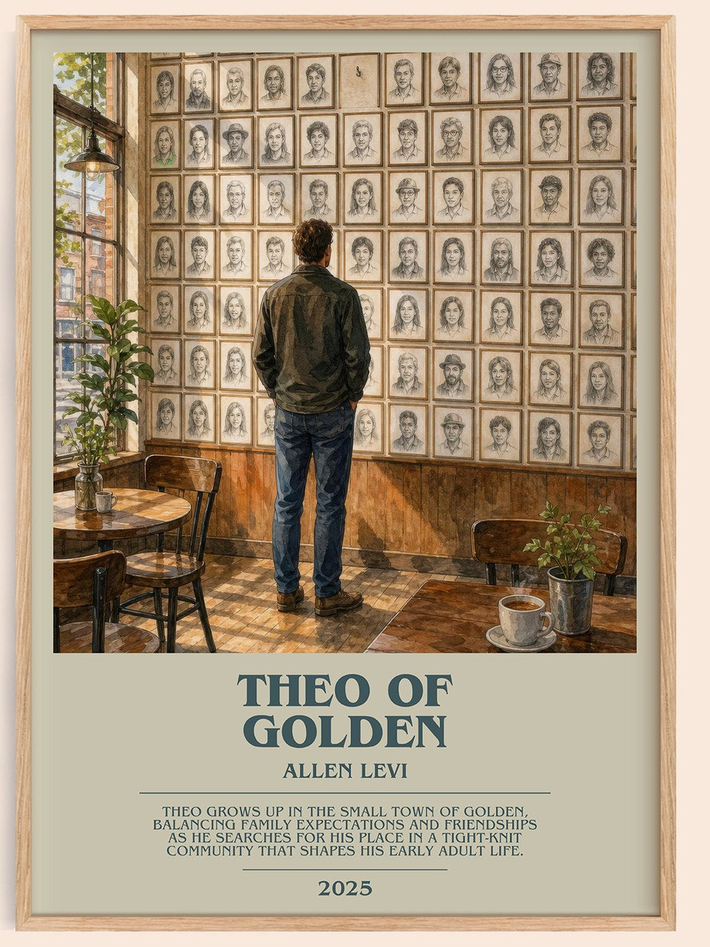 Theo of Golden bookish book poster by Allen Levi – framed literary art print