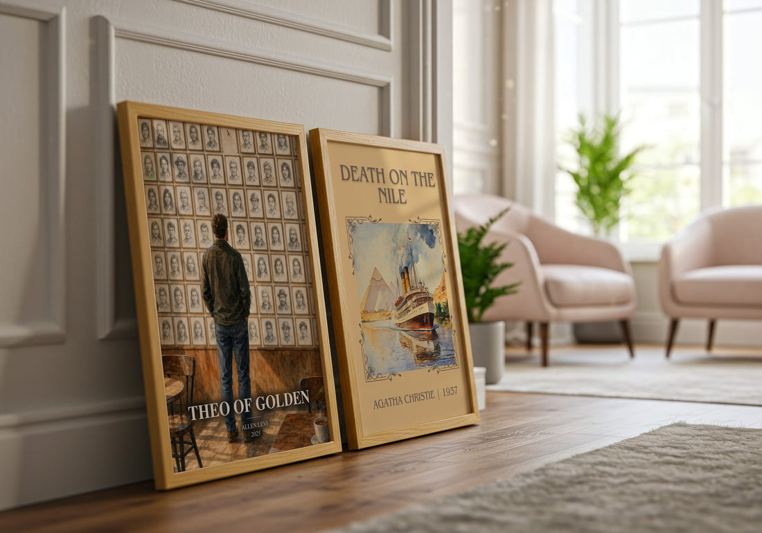 Theo of Golden watercolour print framed by window – literary home decor