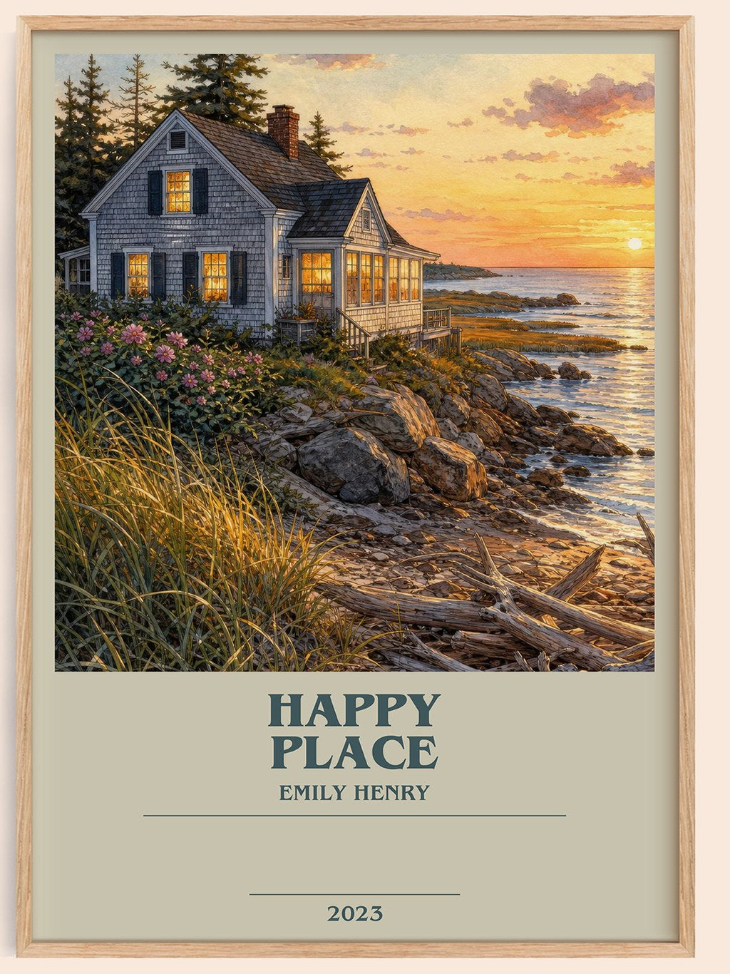 Happy Place bookish book poster by Emily Henry – framed literary art print