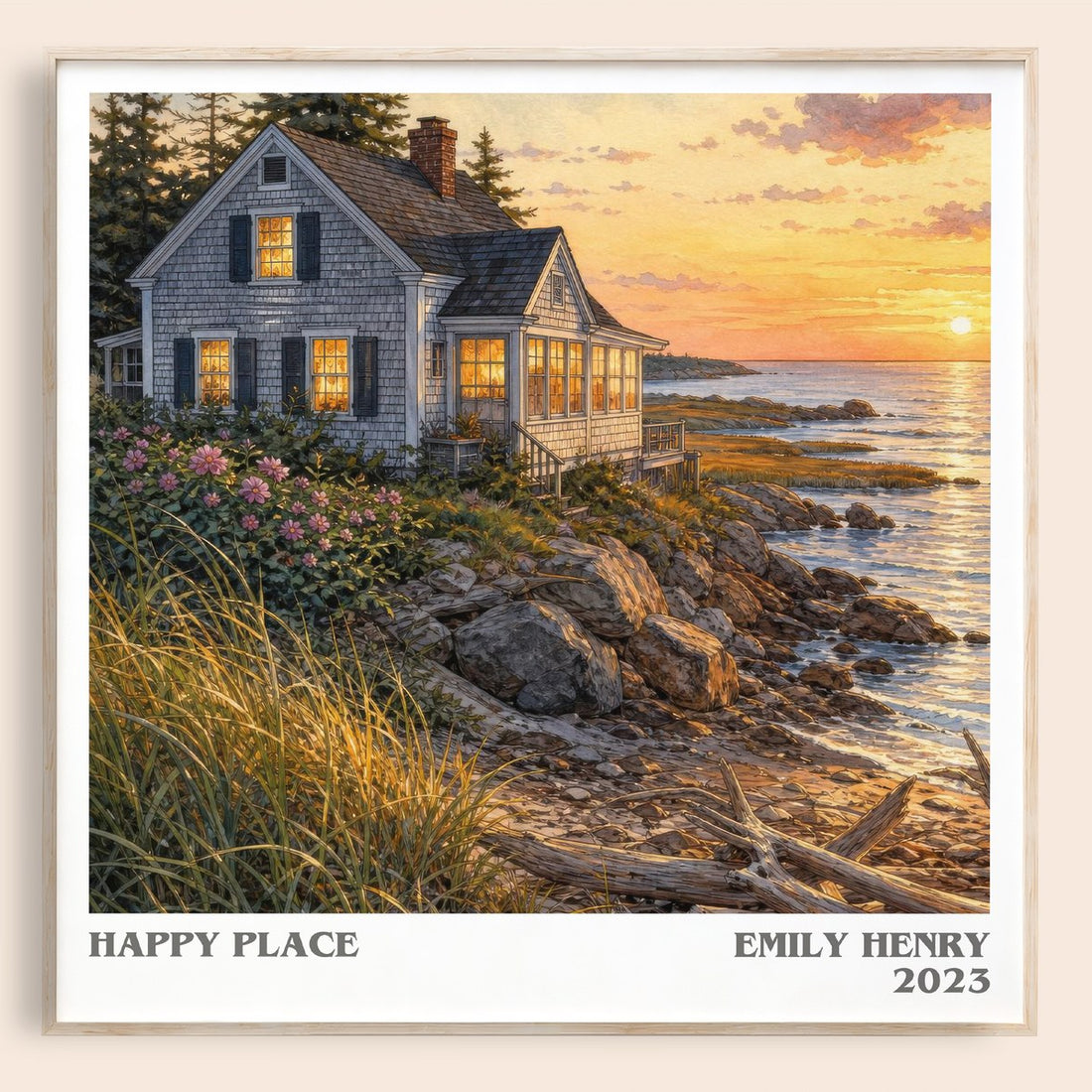 Happy Place literary book poster by Emily Henry – framed literary art print