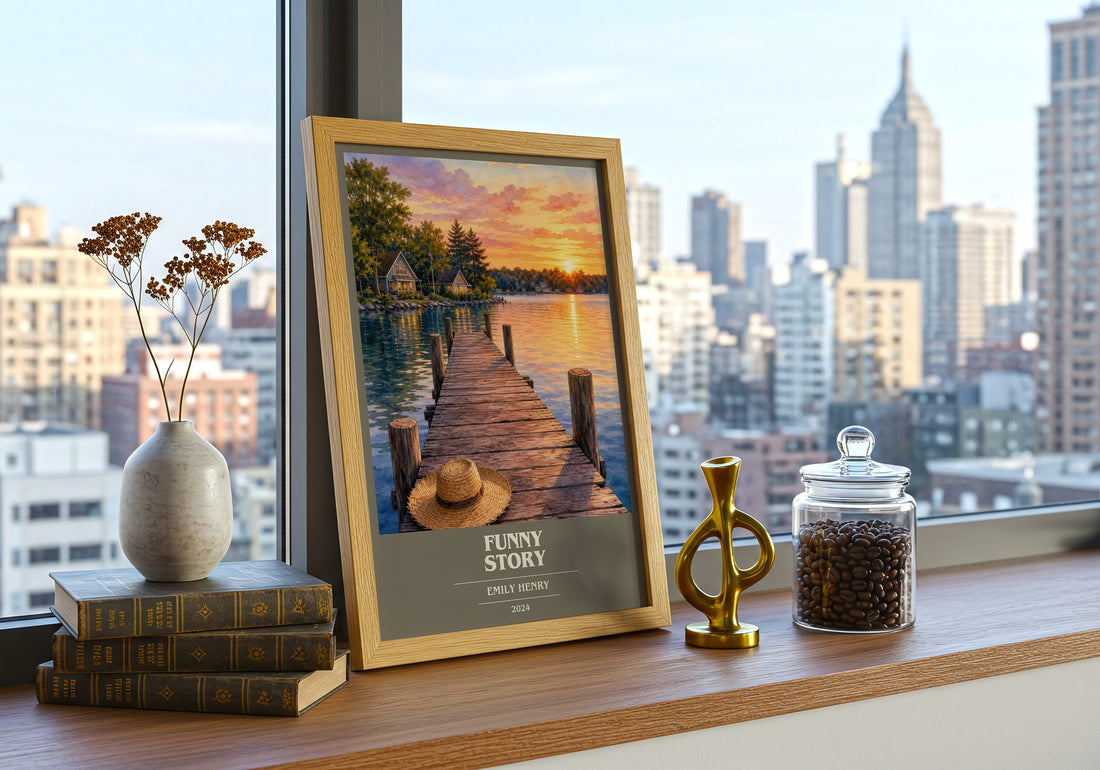 Funny Story book cover print framed by window – literary home decor