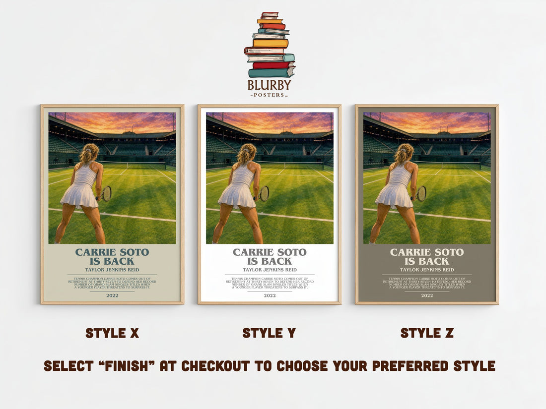 Carrie Soto Is Back Bookish Wall Art by Taylor Jenkins Reid – Style X, Y and Z side by side – choose your finish