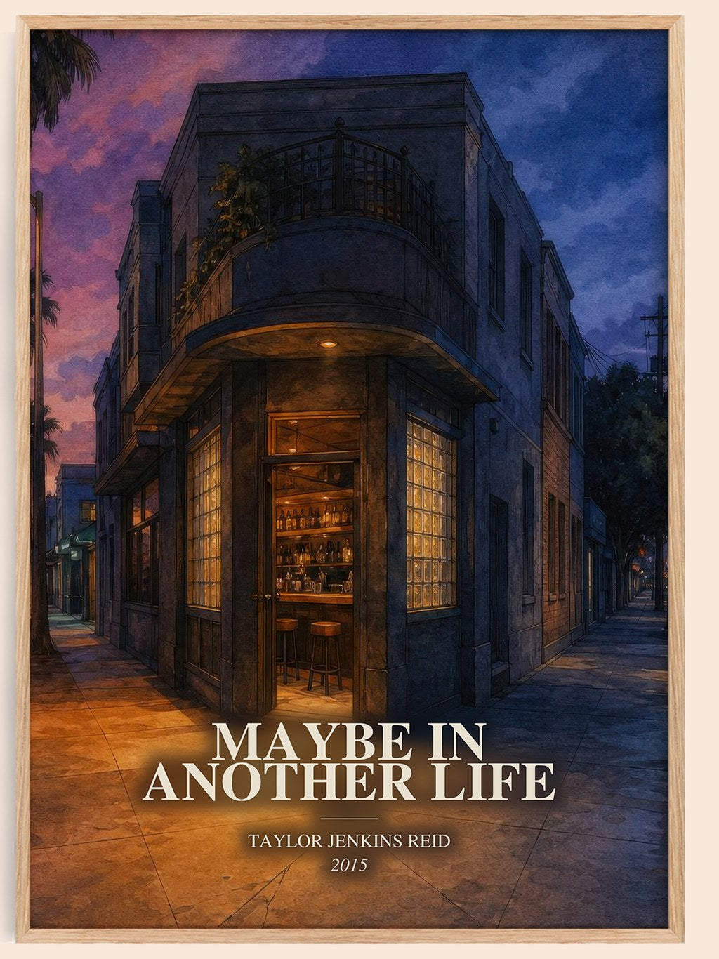 Maybe in Another Life watercolour book poster by Taylor Jenkins Reid – framed literary art print