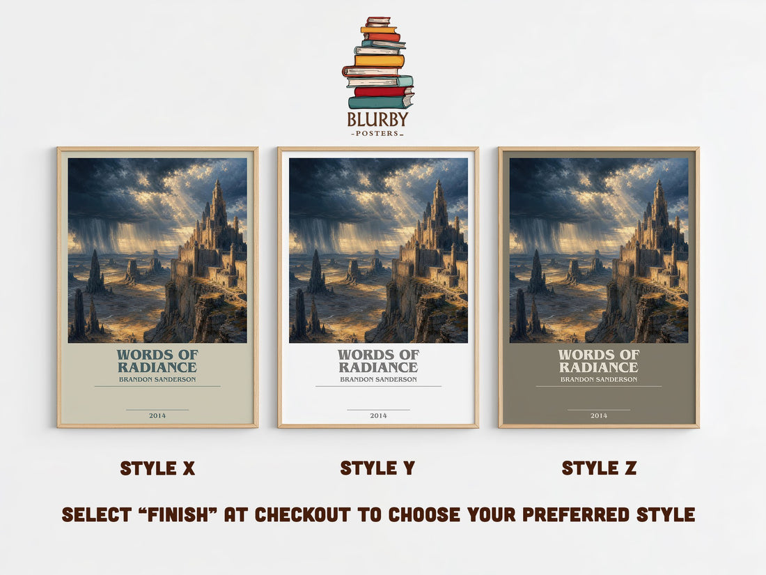 Words of Radiance bookish print in frame leaning in hallway – fantasy wall art (mockup)