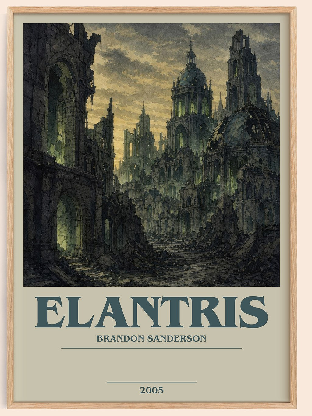 Elantris bookish book poster by Brandon Sanderson – framed literary art print